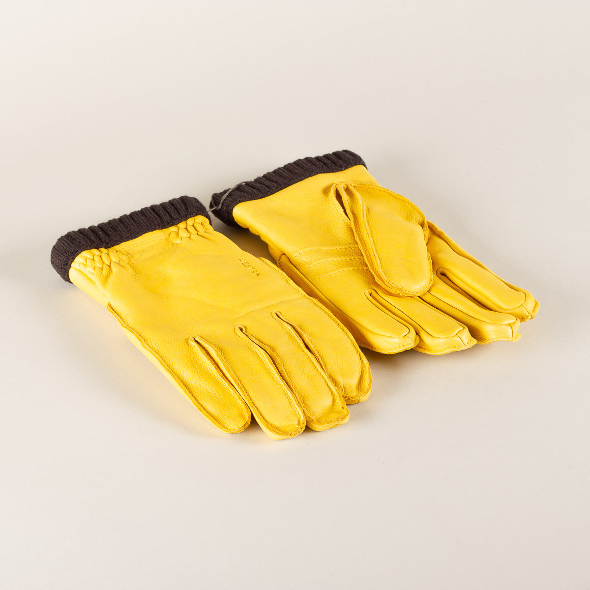 HESTRA Deerskin Primaloft Rib leather gloves - natural yellow